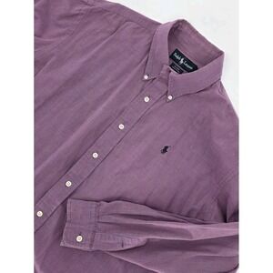 90s VTG Polo Ralph Lauren Men L Shirt L/S Button Up Purple Blue Preppy City Wear